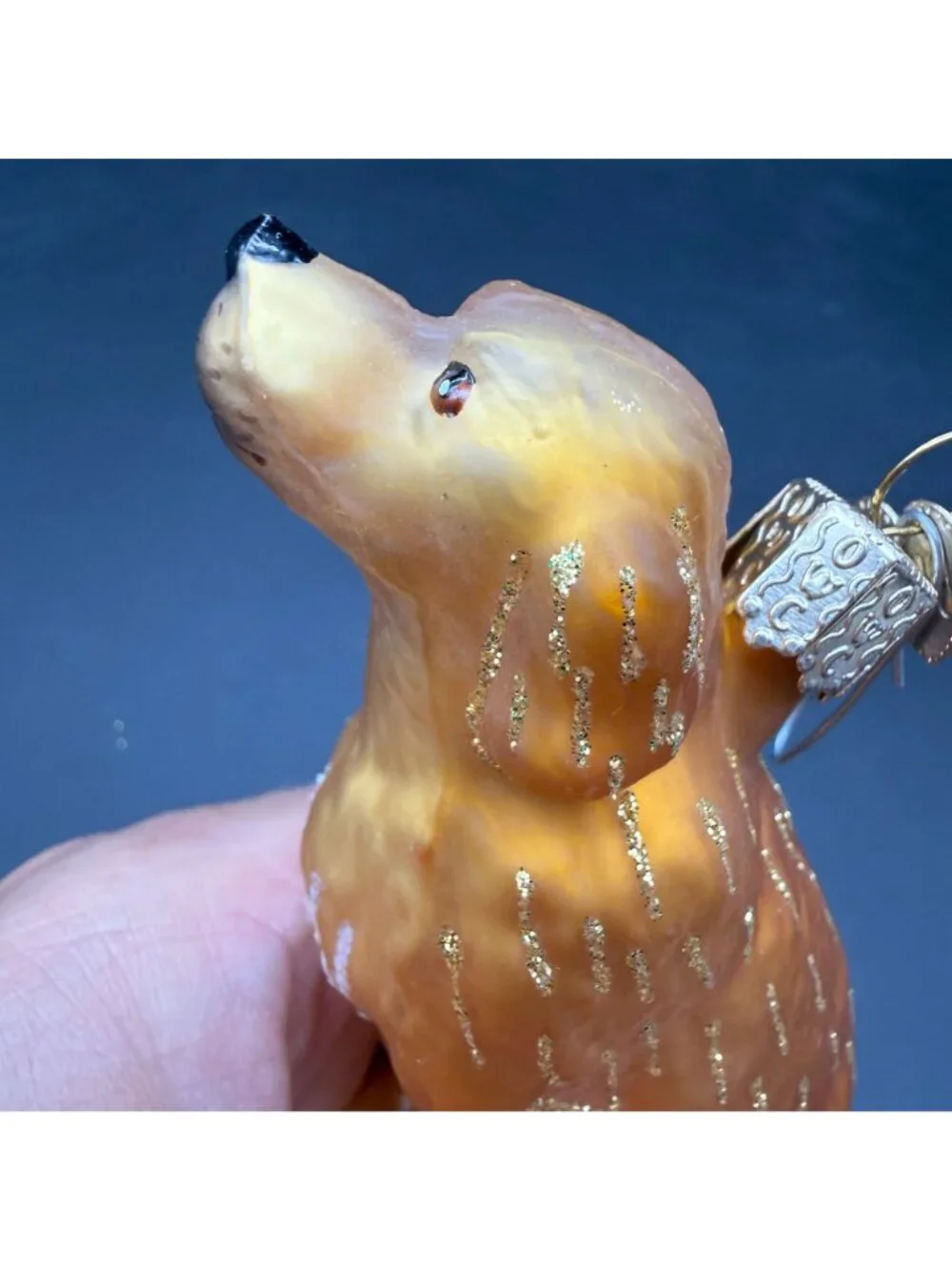 Old World Christmas Golden Retriever Dog Blown Glass Ornament Gold Glitter 4 In